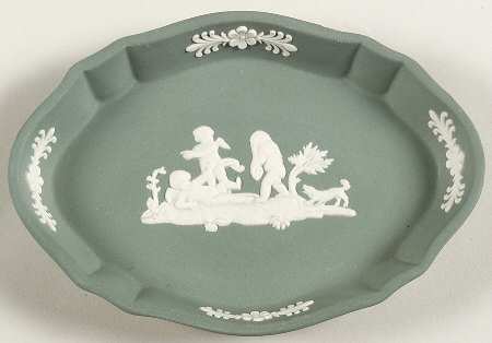 Cream Color on Teal Jasperware Silver Tray