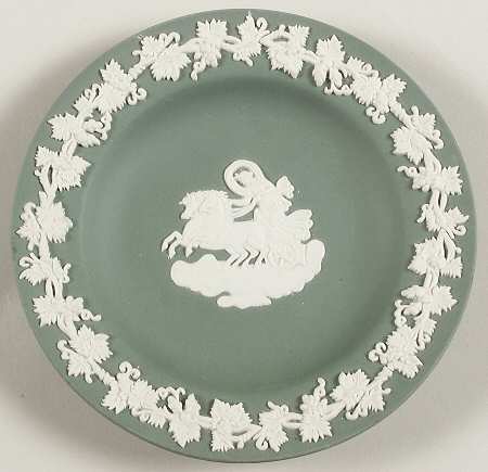 Cream Color on Teal Jasperware 4" Round Tray