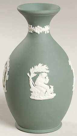Cream Color on Teal Jasperware Arcadian Bud Vase
