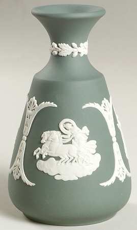 Cream Color on Teal Jasperware Cameo Bud Vase