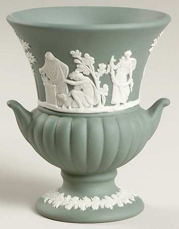 Cream Color on Teal Jasperware Mini Bud Vase