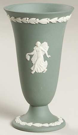 Cream Color on Teal Jasperware 4" Bud Vase