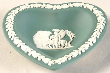 Cream Color on Teal Jasperware Small Heart Shape Ashtray