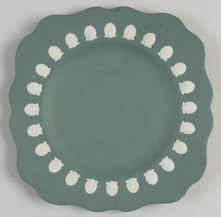 Cream Color on Teal Jasperware Square Salad Plate