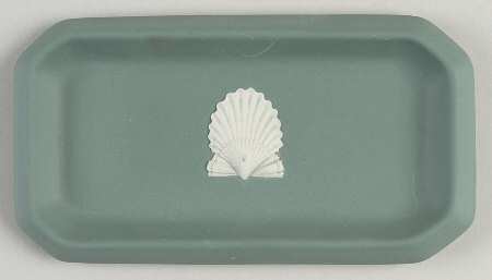 Cream Color on Teal Jasperware Oblong Tray
