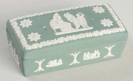 Cream Color on Teal Jasperware 3" Rectangular Box & Lid