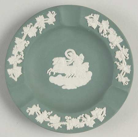 Cream Color on Teal Jasperware 3 Slot Round Ashtray