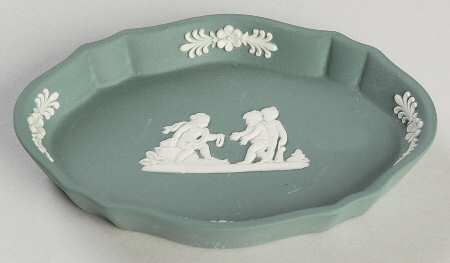 Cream Color on Teal Jasperware Silver Tray