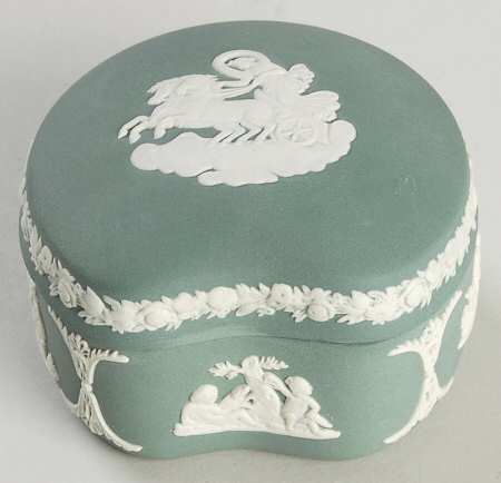 Cream Color on Teal Jasperware Bean Box & Lid