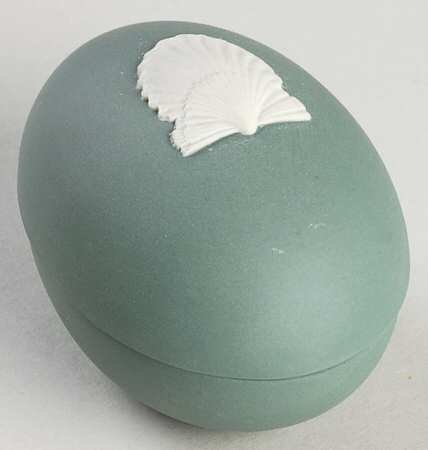 Cream Color on Teal Jasperware Small Egg Box & Lid