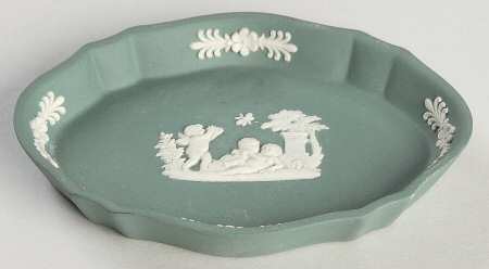 Cream Color on Teal Jasperware Silver Tray