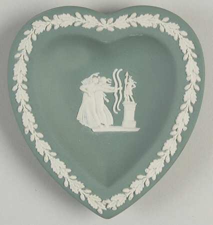 Cream Color on Teal Jasperware Heart Shaped Tray