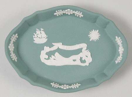 Cream Color on Teal Jasperware Silver Tray