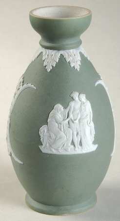 Cream Color on Teal Jasperware 5" Bud Vase