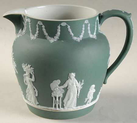 Cream Color on Teal Jasperware Dutch Sacrifice Jug