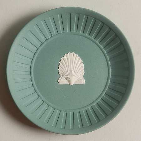 Cream Color on Teal Jasperware 4" Round Fluted Tray