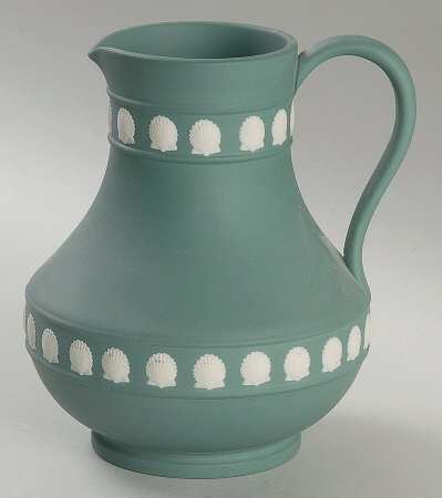 Cream Color on Teal Jasperware 5" Etruscan Jug