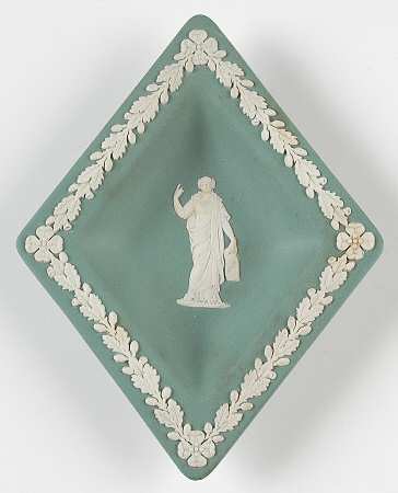 Cream Color on Teal Jasperware Small Diamond Shape Ashtray