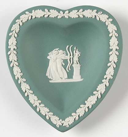 Cream Color on Teal Jasperware Small Heart Shape Ashtray