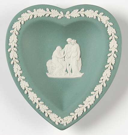 Cream Color on Teal Jasperware Small Heart Shape Ashtray