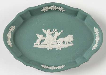 Cream Color on Teal Jasperware Silver Tray