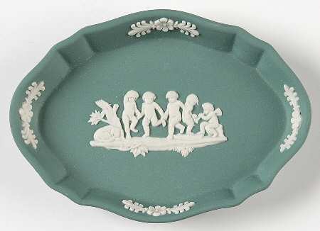 Cream Color on Teal Jasperware Silver Tray