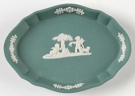 Cream Color on Teal Jasperware Silver Tray