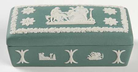 Cream Color on Teal Jasperware 3" Rectangular Box & Lid