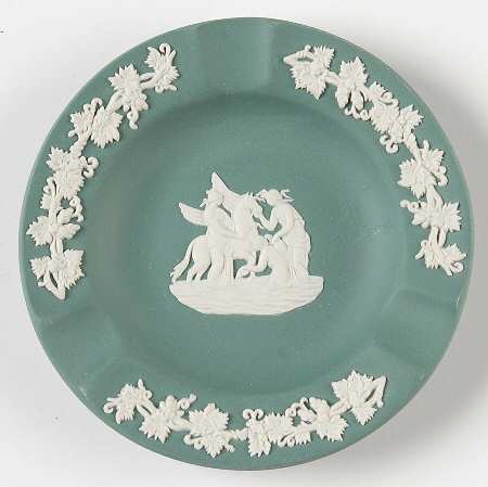 Cream Color on Teal Jasperware 3 Slot Round Ashtray