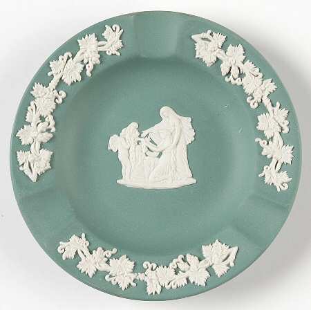 Cream Color on Teal Jasperware 3 Slot Round Ashtray