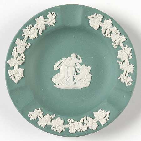 Cream Color on Teal Jasperware 3 Slot Round Ashtray