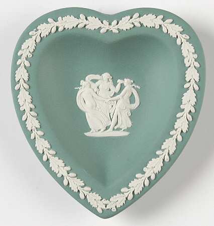 Cream Color on Teal Jasperware Small Heart Shape Ashtray