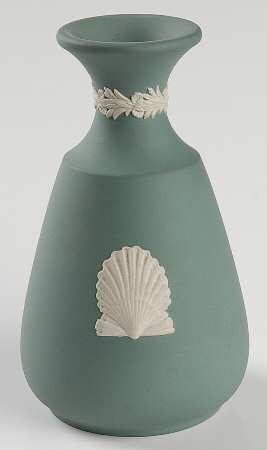 Cream Color on Teal Jasperware 4" Bud Vase