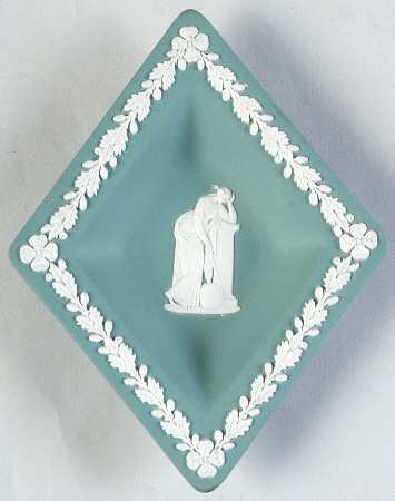 Cream Color on Teal Jasperware Small Diamond Shape Ashtray
