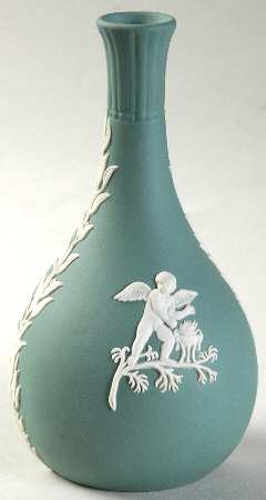 Cream Color on Teal Jasperware Seasons Bud Vase