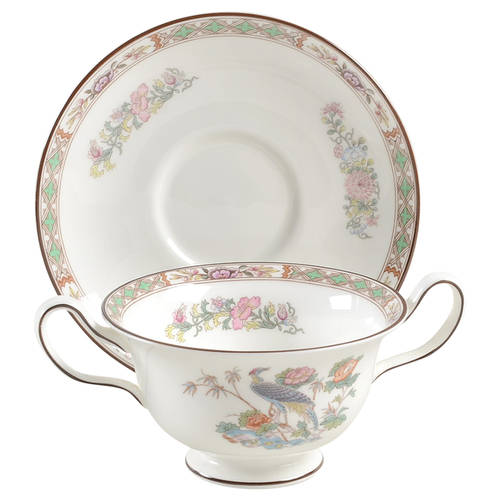 Kutani Crane Footed Cream Soup Bowl & Saucer Set
