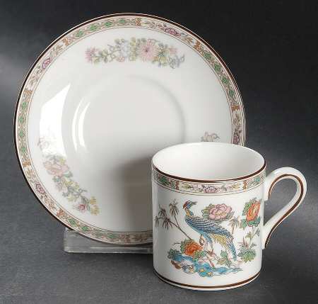 Kutani Crane Bond Shape Demitasse Cup and Saucer Set