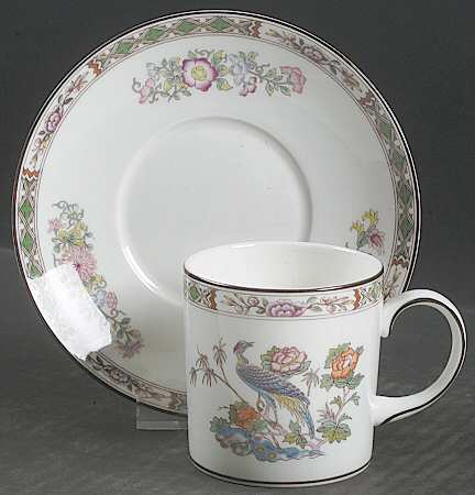 Kutani Crane Can Shape Demitasse Cup and Saucer Set