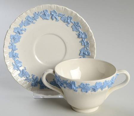 Lavender on Cream Color (Shell Edge) Footed Bouillon Cup & Saucer