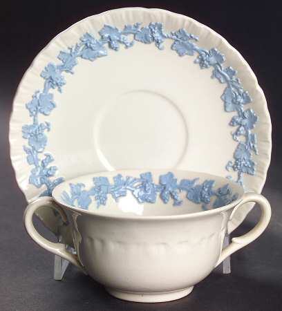 Lavender on Cream Color (Shell Edge) Footed Bouillon Cup & Saucer