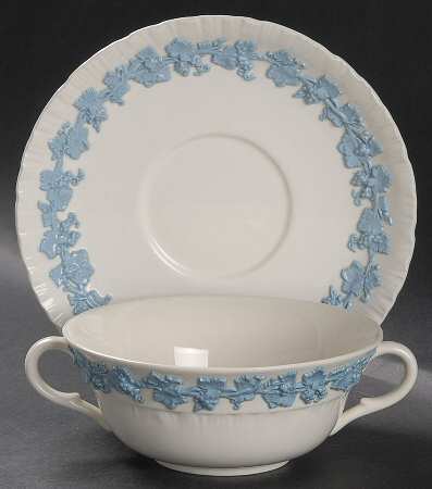 Lavender on Cream Color (Shell Edge) Flat Cream Soup Bowl & Saucer Set