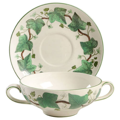Napoleon Ivy Green (Queen's Ware) Flat Cream Soup Bowl & Saucer Set