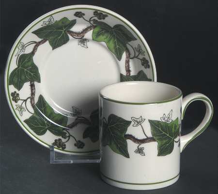 Napoleon Ivy Green (Queen's Ware) Bond Shape Demitasse Cup and Saucer Set