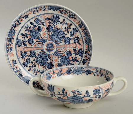 Ningpo (Blue Trim) Footed Cream Soup Bowl & Saucer Set