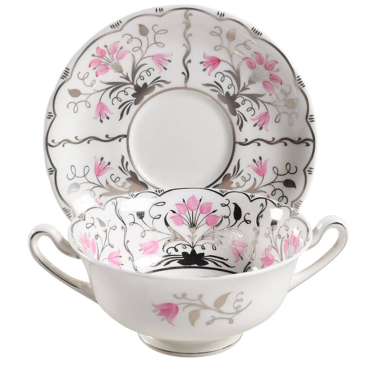 Papyrus Pink Flat Cream Soup Bowl & Saucer Set