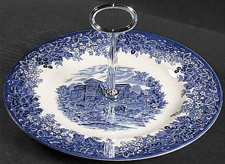 Romantic England Blue Round Serving Plate with Center Handle (Dp) Hc