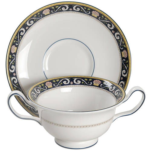 Runnymede Blue Footed Cream Soup Bowl & Saucer Set