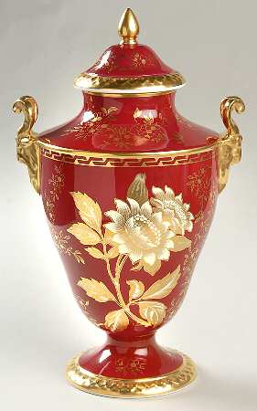 Tonquin Ruby Covered Vase with Ram's Head Handles