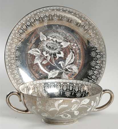Tonquin Silver Lustre Flat Cream Soup Bowl & Saucer Set