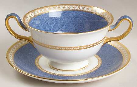 Ulander Powder Blue Footed Cream Soup Bowl & Saucer Set
